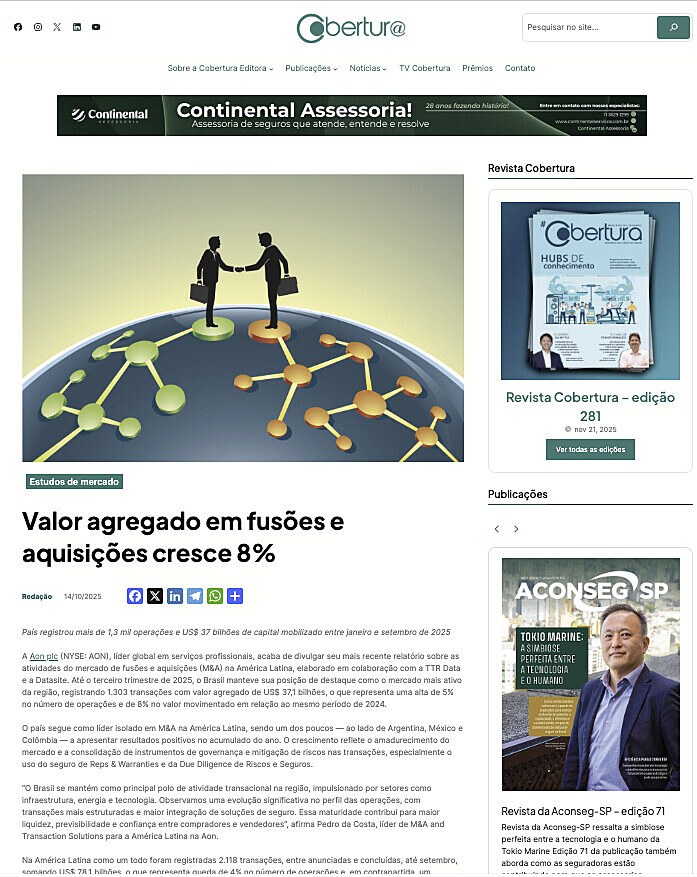 Valor agregado em fus�es e aquisi��es cresce 8%